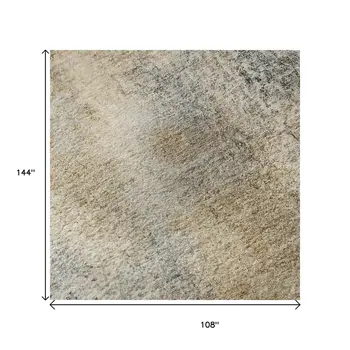 9' X 12' Brown And Ivory Abstract Washable Area Rug With UV Protection