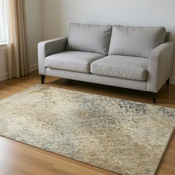 9' X 12' Brown And Ivory Abstract Washable Area Rug With UV Protection