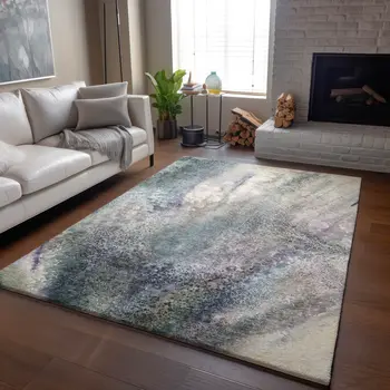 3' X 5' Ivory And Purple Abstract Washable Area Rug With UV Protection