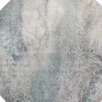 8' Ivory And Purple Abstract Washable Round Rug With UV Protection