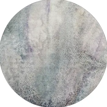 8' Ivory And Purple Abstract Washable Round Rug With UV Protection