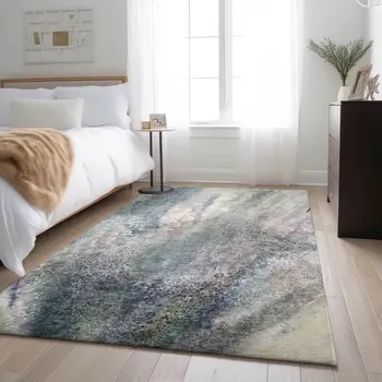 10' X 14' Ivory And Purple Abstract Washable Area Rug With UV Protection