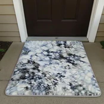 3' X 5' Navy Blue And Ivory Abstract Washable Area Rug With UV Protection