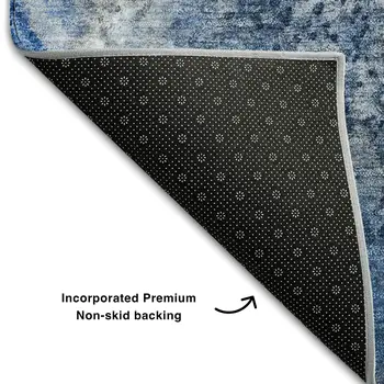 10' X 14' Navy Blue And Ivory Abstract Washable Area Rug With UV Protection