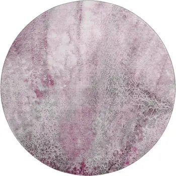 8' Pink And Ivory Abstract Washable Round Rug With UV Protection