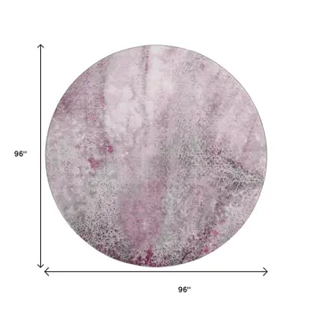 8' Pink And Ivory Abstract Washable Round Rug With UV Protection