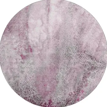 8' Pink And Ivory Abstract Washable Round Rug With UV Protection