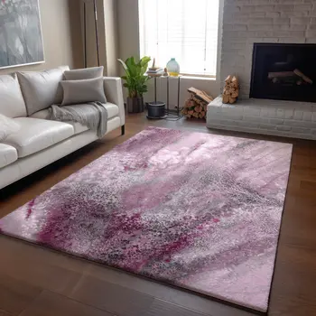 10' X 14' Pink And Ivory Abstract Washable Area Rug With UV Protection