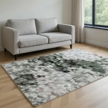 5' X 8' Purple And Green Abstract Washable Area Rug With UV Protection