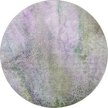 8' Purple And Green Abstract Washable Round Rug With UV Protection