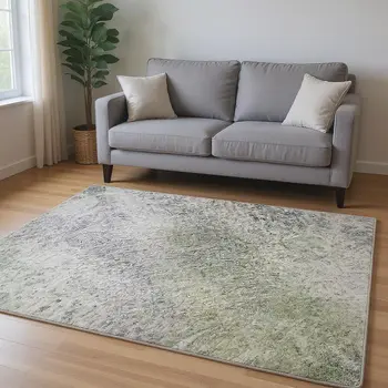 8' X 10' Purple And Green Abstract Washable Area Rug With UV Protection