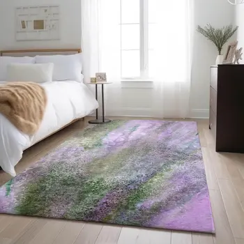 8' X 10' Purple And Green Abstract Washable Area Rug With UV Protection