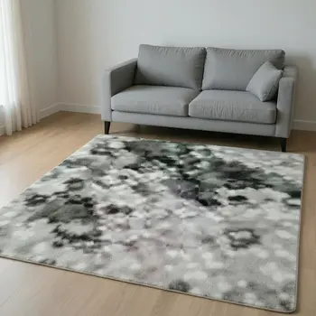 9' X 12' Purple And Green Abstract Washable Area Rug With UV Protection