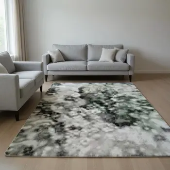 10' X 14' Purple And Green Abstract Washable Area Rug With UV Protection
