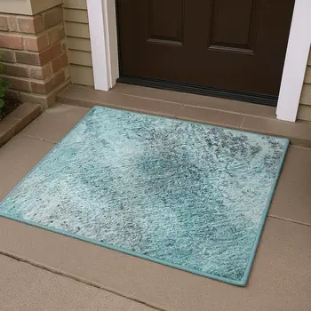 3' X 5' Teal And Ivory Abstract Washable Area Rug With UV Protection