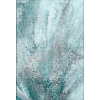 9' X 12' Teal And Ivory Abstract Washable Area Rug With UV Protection