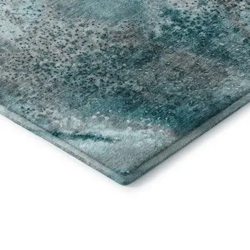 9' X 12' Teal And Ivory Abstract Washable Area Rug With UV Protection