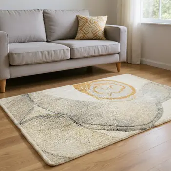 9' X 12' Beige Brown And Ivory Abstract Washable Area Rug With UV Protection