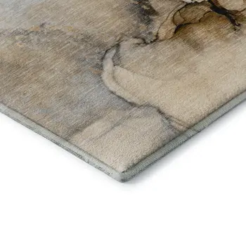 9' X 12' Beige Brown And Ivory Abstract Washable Area Rug With UV Protection
