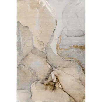 10' X 14' Beige Brown And Ivory Abstract Washable Area Rug With UV Protection
