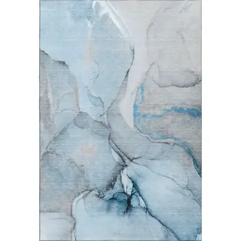 8' X 10' Blue Gray And Ivory Abstract Washable Area Rug With UV Protection