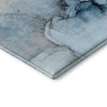 8' X 10' Blue Gray And Ivory Abstract Washable Area Rug With UV Protection
