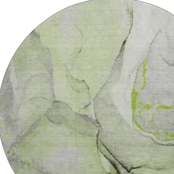 8' Green Gray And Ivory Abstract Washable Round Rug With UV Protection