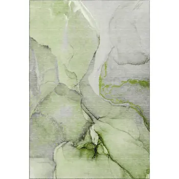 8' X 10' Green Gray And Ivory Abstract Washable Area Rug With UV Protection