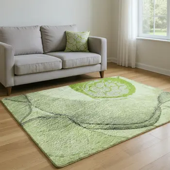 9' X 12' Green Gray And Ivory Abstract Washable Area Rug With UV Protection