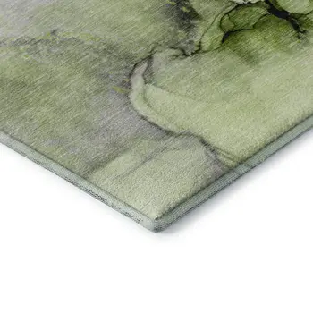 9' X 12' Green Gray And Ivory Abstract Washable Area Rug With UV Protection