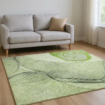 10' X 14' Green Gray And Ivory Abstract Washable Area Rug With UV Protection