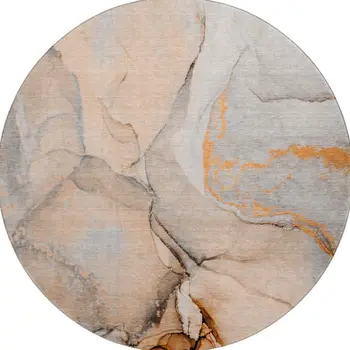 8' Orange Gray And Ivory Abstract Washable Round Rug With UV Protection