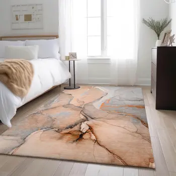 8' X 10' Orange Gray And Ivory Abstract Washable Area Rug With UV Protection
