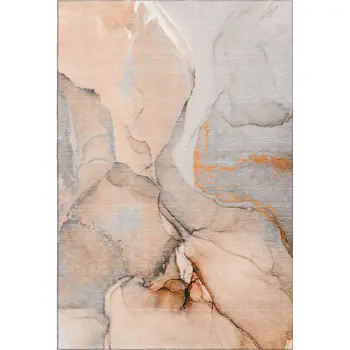 8' X 10' Orange Gray And Ivory Abstract Washable Area Rug With UV Protection