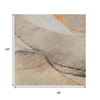 8' X 10' Orange Gray And Ivory Abstract Washable Area Rug With UV Protection