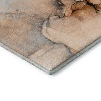 10' X 14' Orange Gray And Ivory Abstract Washable Area Rug With UV Protection