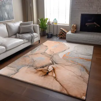 10' X 14' Orange Gray And Ivory Abstract Washable Area Rug With UV Protection
