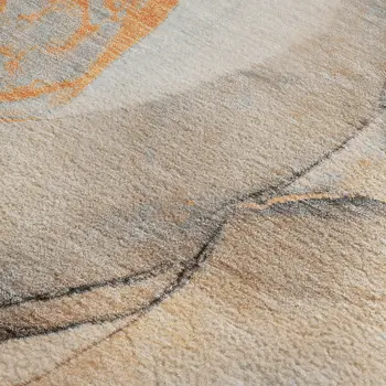 10' X 14' Orange Gray And Ivory Abstract Washable Area Rug With UV Protection