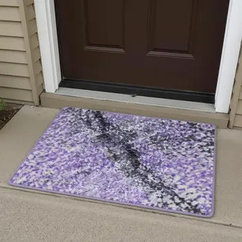 3' X 5' Purple Gray And Ivory Abstract Washable Area Rug With UV Protection