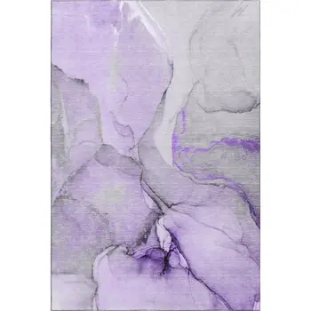 5' X 8' Purple Gray And Ivory Abstract Washable Area Rug With UV Protection
