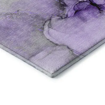 5' X 8' Purple Gray And Ivory Abstract Washable Area Rug With UV Protection