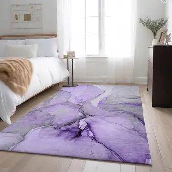 10' X 14' Purple Gray And Ivory Abstract Washable Area Rug With UV Protection