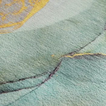 10' X 14' Teal Gold And Ivory Abstract Washable Area Rug With UV Protection