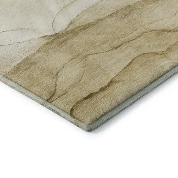 5' X 8' Beige And Ivory Abstract Washable Area Rug With UV Protection