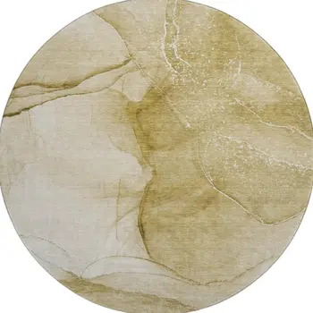 8' Beige And Ivory Abstract Washable Round Rug With UV Protection