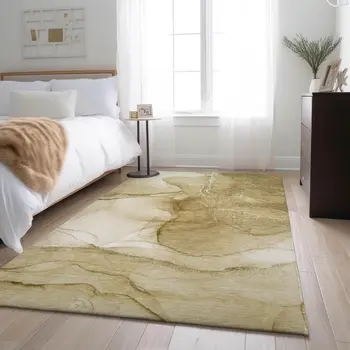 8' X 10' Beige And Ivory Abstract Washable Area Rug With UV Protection