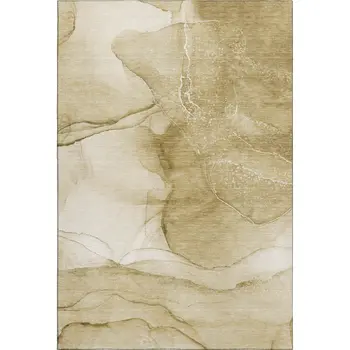 8' X 10' Beige And Ivory Abstract Washable Area Rug With UV Protection