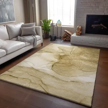 8' X 10' Beige And Ivory Abstract Washable Area Rug With UV Protection
