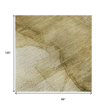 8' X 10' Beige And Ivory Abstract Washable Area Rug With UV Protection