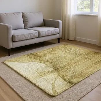 8' X 10' Beige And Ivory Abstract Washable Area Rug With UV Protection